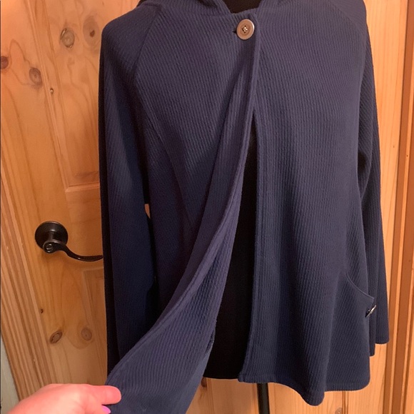 Coldwater Creek Cozy Navy Hooded Cardigan with Button Accents - Picture 2 of 7